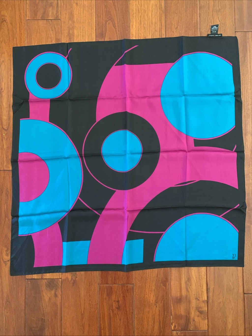 New York & Company Silk Scarf Turquoise Purple Black Abstract Purse Hair Ny&C